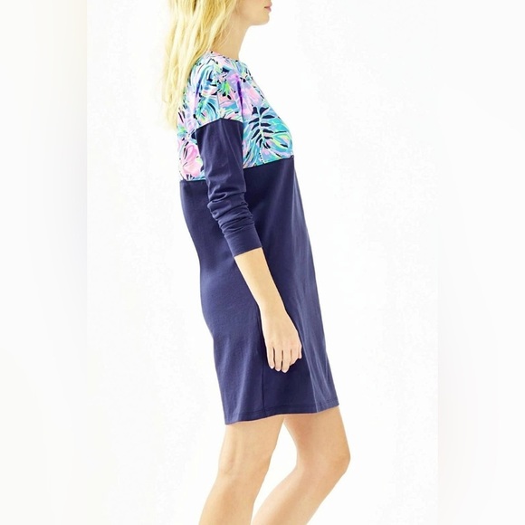 Lilly Pulitzer Finn Long Sleeve Cotton T-Shirt Dress Navy Bermudaful Women’s XS - Picture 10 of 11